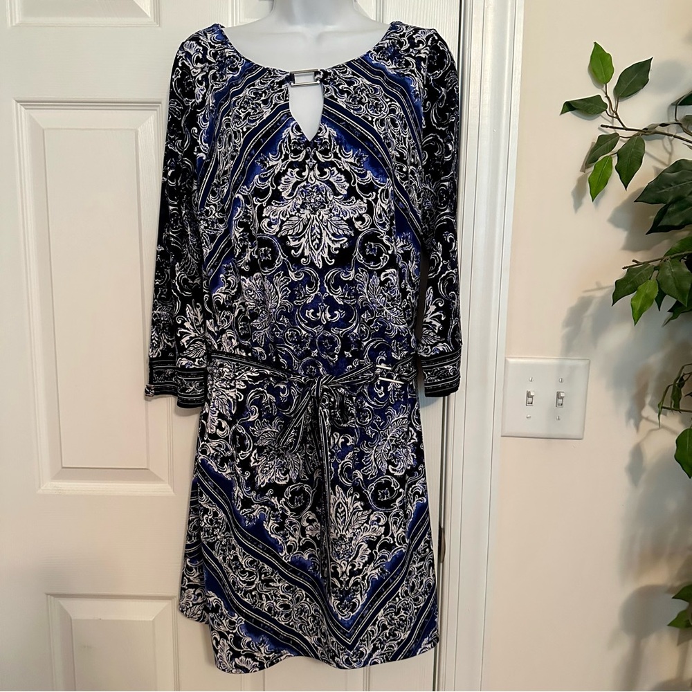 White House Black Market Blue and Black Paisley Dress